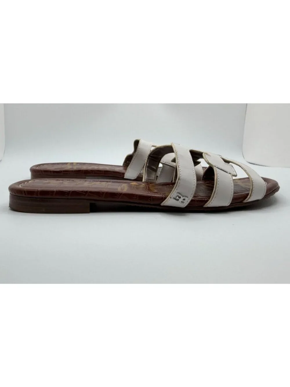 Sam Edelman Bay Slides Sandals White Leather Women Size 9M Cutout Logo Strap